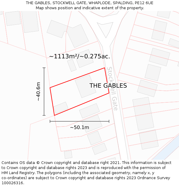 THE GABLES, STOCKWELL GATE, WHAPLODE, SPALDING, PE12 6UE: Plot and title map