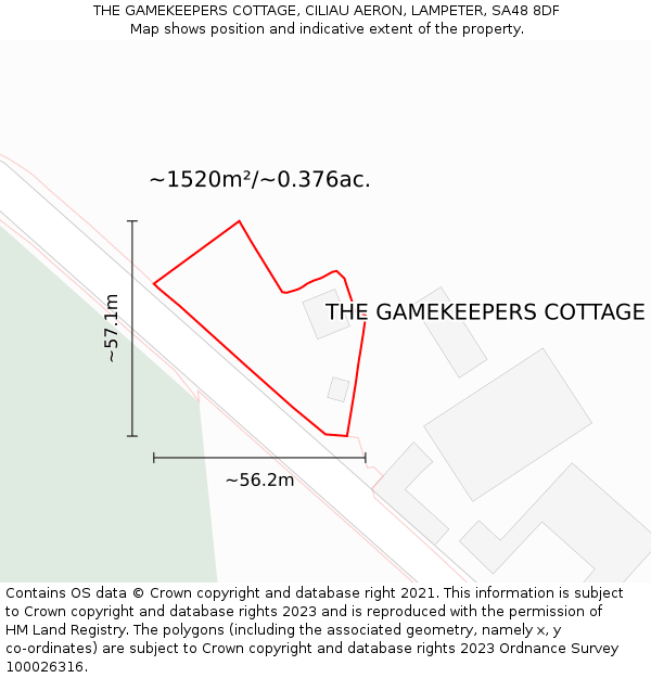 THE GAMEKEEPERS COTTAGE, CILIAU AERON, LAMPETER, SA48 8DF: Plot and title map