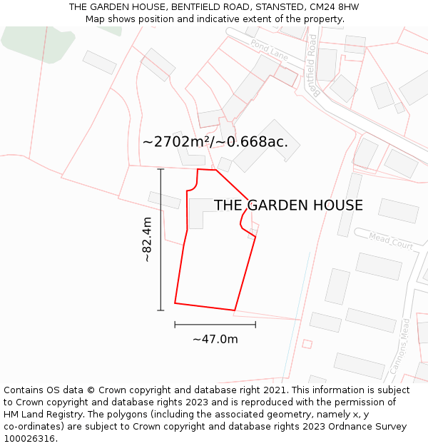 THE GARDEN HOUSE, BENTFIELD ROAD, STANSTED, CM24 8HW: Plot and title map