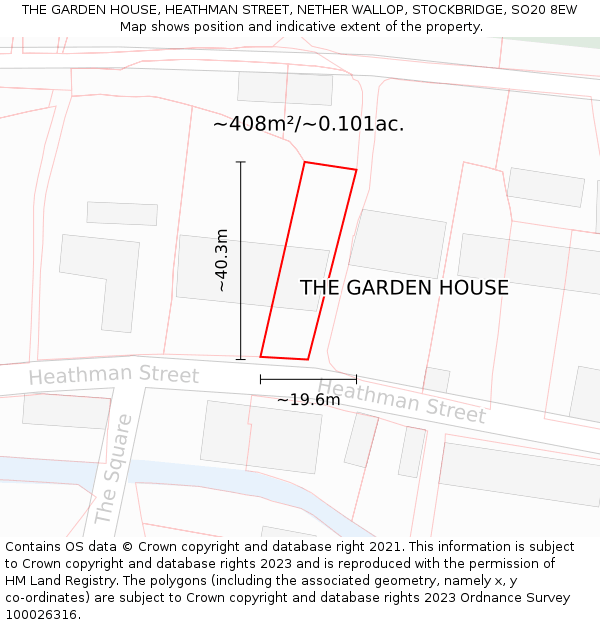 THE GARDEN HOUSE, HEATHMAN STREET, NETHER WALLOP, STOCKBRIDGE, SO20 8EW: Plot and title map