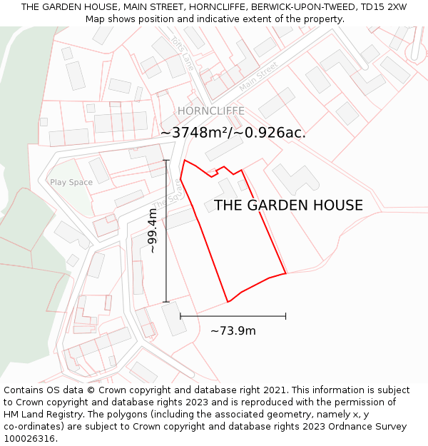 THE GARDEN HOUSE, MAIN STREET, HORNCLIFFE, BERWICK-UPON-TWEED, TD15 2XW: Plot and title map