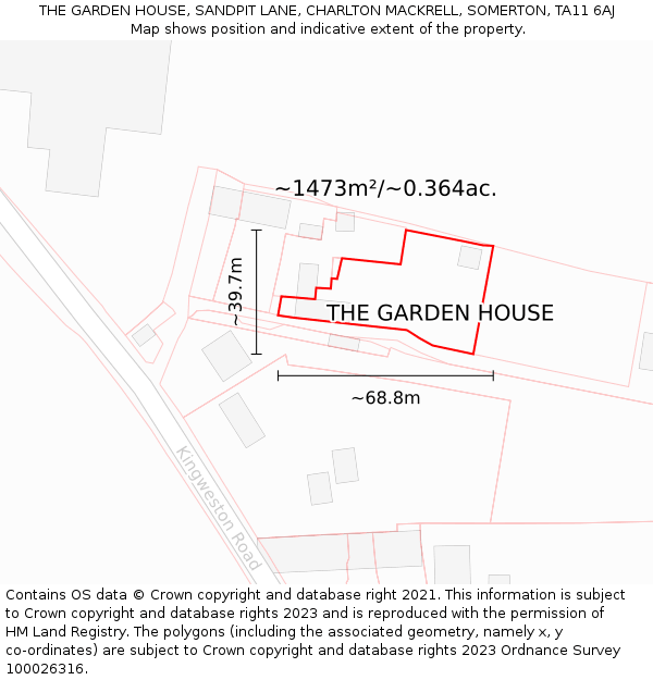 THE GARDEN HOUSE, SANDPIT LANE, CHARLTON MACKRELL, SOMERTON, TA11 6AJ: Plot and title map