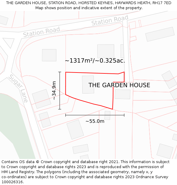 THE GARDEN HOUSE, STATION ROAD, HORSTED KEYNES, HAYWARDS HEATH, RH17 7ED: Plot and title map