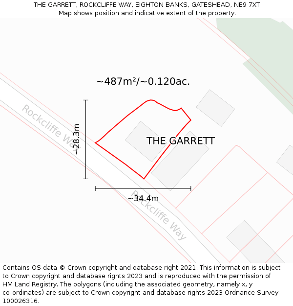 THE GARRETT, ROCKCLIFFE WAY, EIGHTON BANKS, GATESHEAD, NE9 7XT: Plot and title map