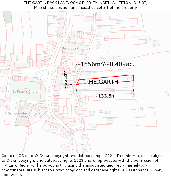 THE GARTH, BACK LANE, OSMOTHERLEY, NORTHALLERTON, DL6 3BJ: Plot and title map