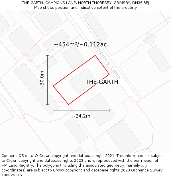 THE GARTH, CAMPIONS LANE, NORTH THORESBY, GRIMSBY, DN36 5RJ: Plot and title map