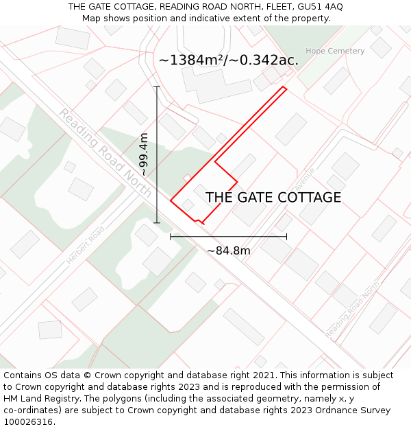 THE GATE COTTAGE, READING ROAD NORTH, FLEET, GU51 4AQ: Plot and title map