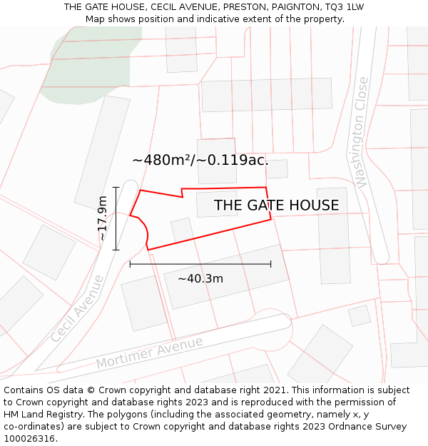 THE GATE HOUSE, CECIL AVENUE, PRESTON, PAIGNTON, TQ3 1LW: Plot and title map