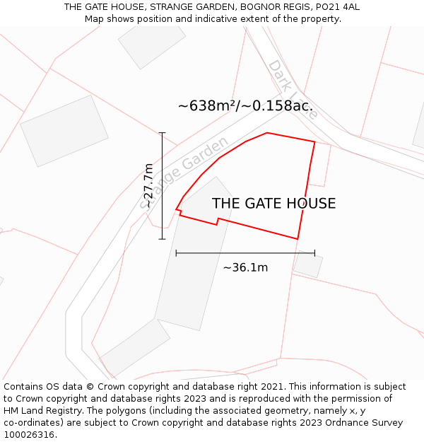 THE GATE HOUSE, STRANGE GARDEN, BOGNOR REGIS, PO21 4AL: Plot and title map