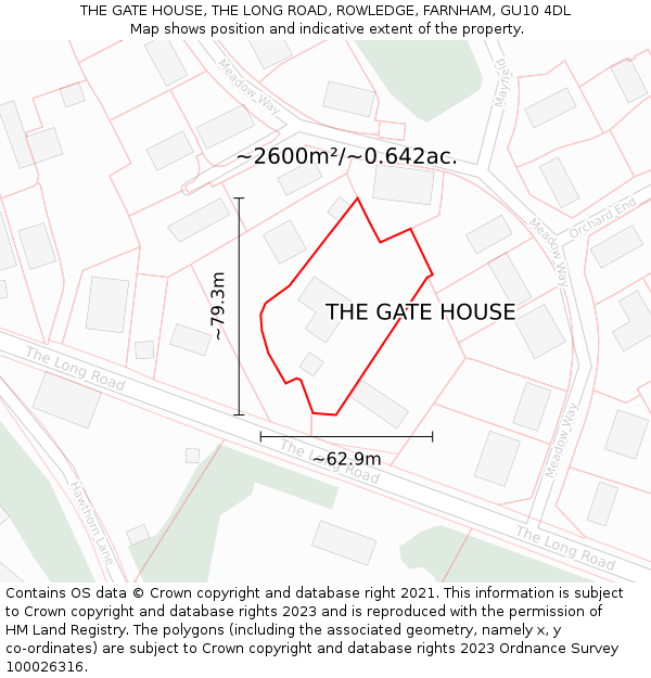 THE GATE HOUSE, THE LONG ROAD, ROWLEDGE, FARNHAM, GU10 4DL: Plot and title map