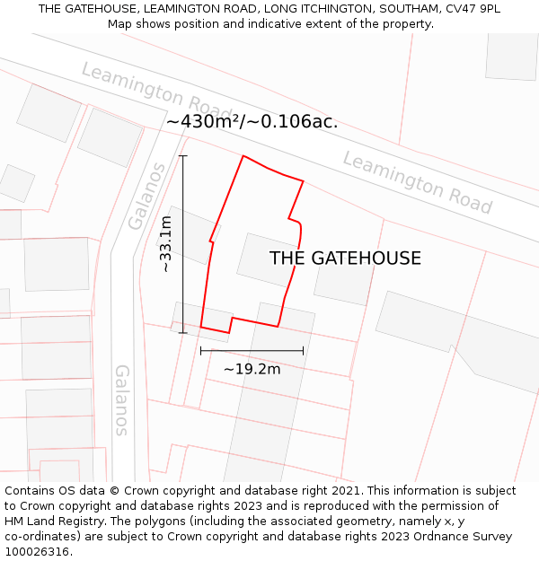 THE GATEHOUSE, LEAMINGTON ROAD, LONG ITCHINGTON, SOUTHAM, CV47 9PL: Plot and title map