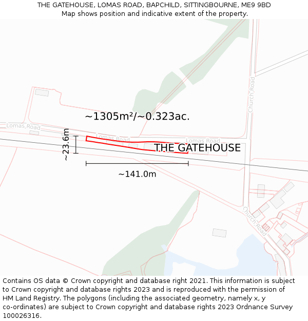 THE GATEHOUSE, LOMAS ROAD, BAPCHILD, SITTINGBOURNE, ME9 9BD: Plot and title map