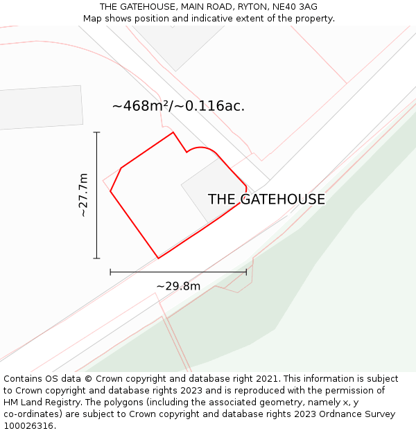 THE GATEHOUSE, MAIN ROAD, RYTON, NE40 3AG: Plot and title map