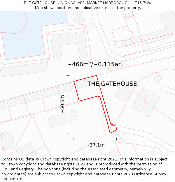 THE GATEHOUSE, UNION WHARF, MARKET HARBOROUGH, LE16 7UW: Plot and title map
