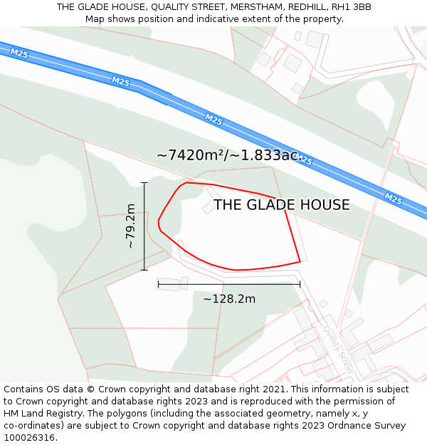 THE GLADE HOUSE, QUALITY STREET, MERSTHAM, REDHILL, RH1 3BB: Plot and title map