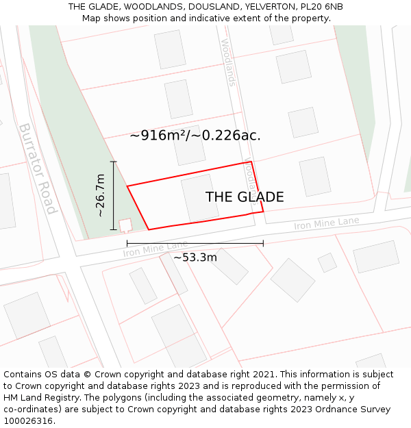 THE GLADE, WOODLANDS, DOUSLAND, YELVERTON, PL20 6NB: Plot and title map