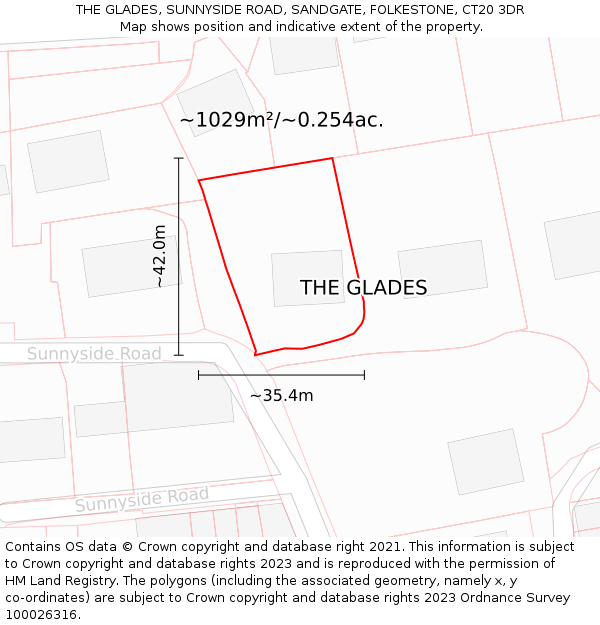 THE GLADES, SUNNYSIDE ROAD, SANDGATE, FOLKESTONE, CT20 3DR: Plot and title map