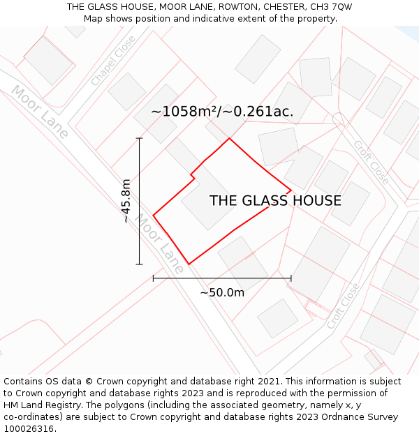 THE GLASS HOUSE, MOOR LANE, ROWTON, CHESTER, CH3 7QW: Plot and title map