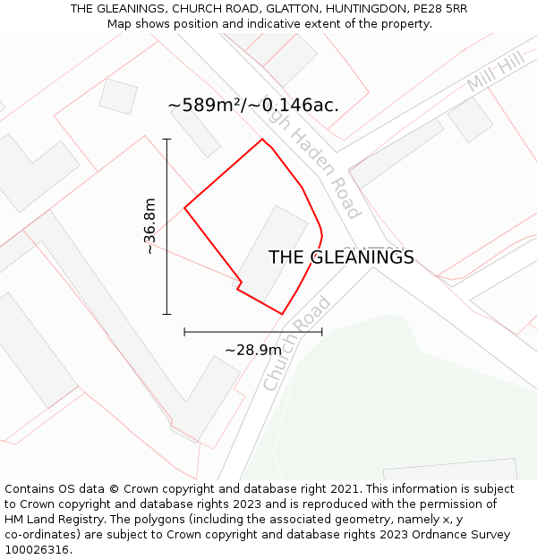 THE GLEANINGS, CHURCH ROAD, GLATTON, HUNTINGDON, PE28 5RR: Plot and title map