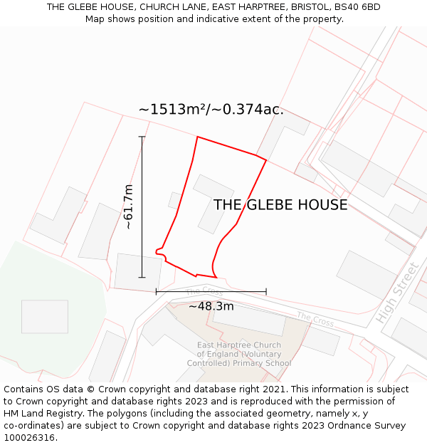 THE GLEBE HOUSE, CHURCH LANE, EAST HARPTREE, BRISTOL, BS40 6BD: Plot and title map