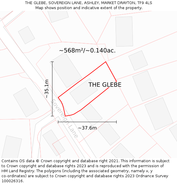THE GLEBE, SOVEREIGN LANE, ASHLEY, MARKET DRAYTON, TF9 4LS: Plot and title map