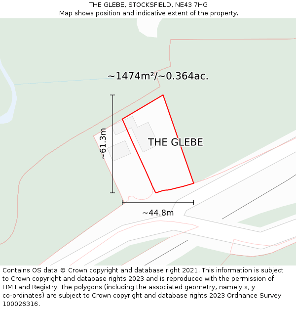 THE GLEBE, STOCKSFIELD, NE43 7HG: Plot and title map