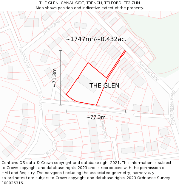 THE GLEN, CANAL SIDE, TRENCH, TELFORD, TF2 7HN: Plot and title map