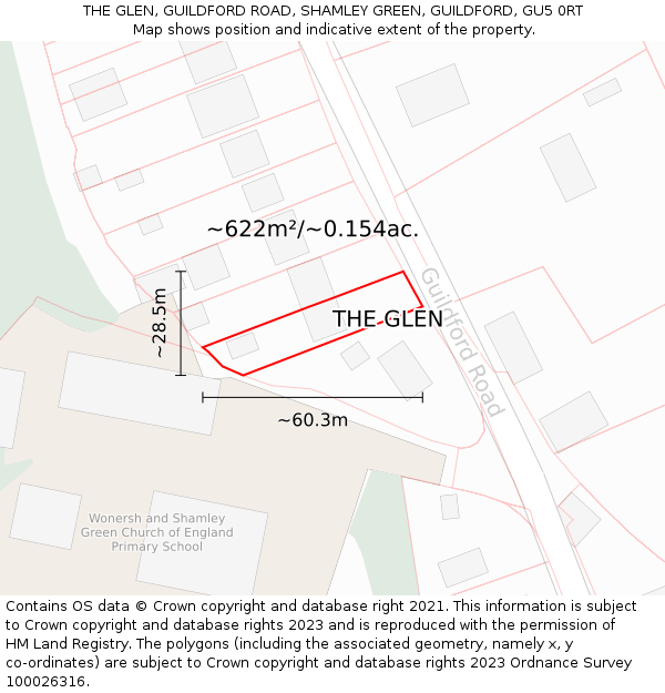 THE GLEN, GUILDFORD ROAD, SHAMLEY GREEN, GUILDFORD, GU5 0RT: Plot and title map