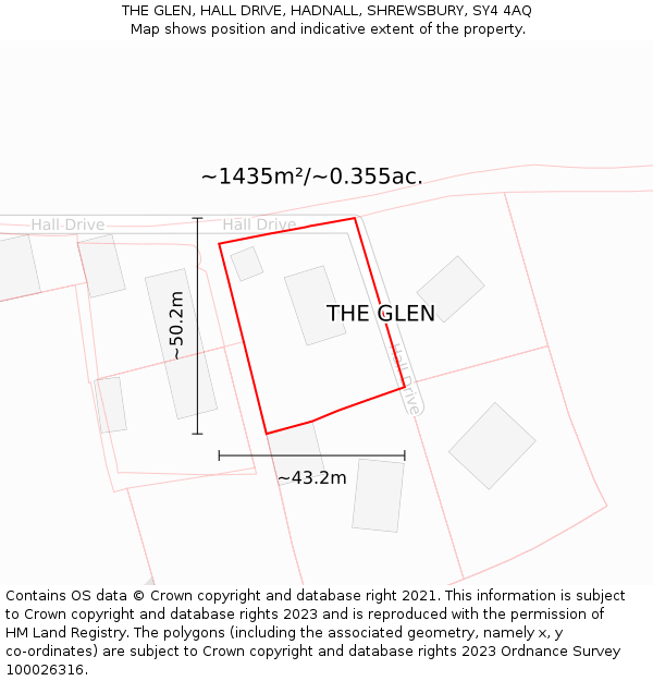 THE GLEN, HALL DRIVE, HADNALL, SHREWSBURY, SY4 4AQ: Plot and title map