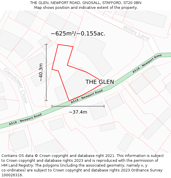 THE GLEN, NEWPORT ROAD, GNOSALL, STAFFORD, ST20 0BN: Plot and title map