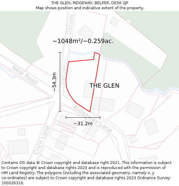 THE GLEN, RIDGEWAY, BELPER, DE56 2JP: Plot and title map