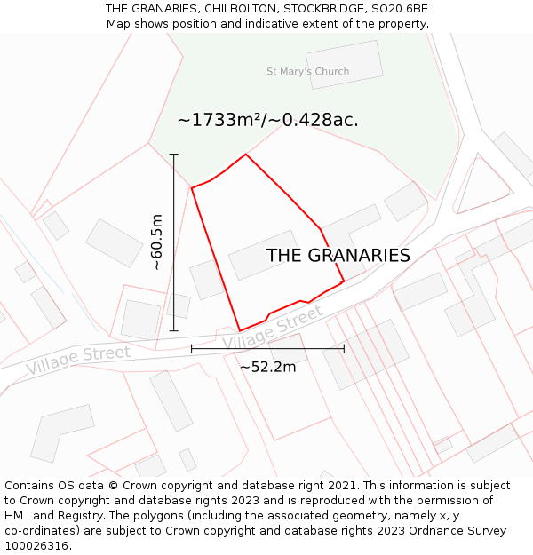 THE GRANARIES, CHILBOLTON, STOCKBRIDGE, SO20 6BE: Plot and title map