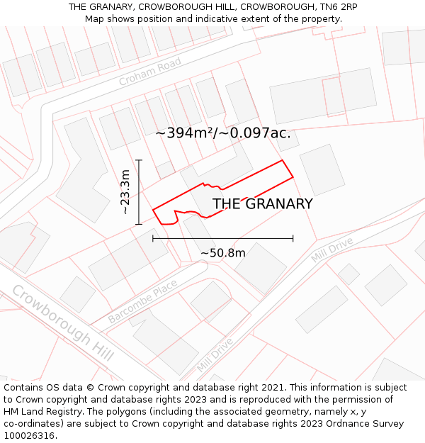 THE GRANARY, CROWBOROUGH HILL, CROWBOROUGH, TN6 2RP: Plot and title map