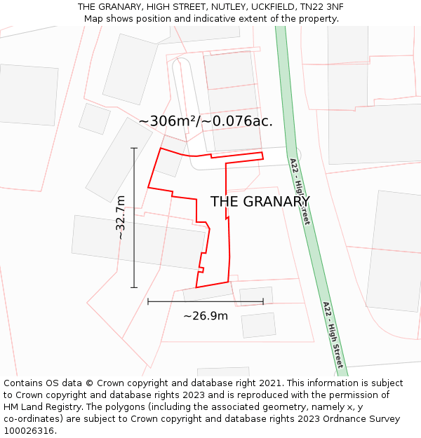 THE GRANARY, HIGH STREET, NUTLEY, UCKFIELD, TN22 3NF: Plot and title map