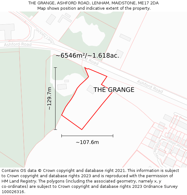 THE GRANGE, ASHFORD ROAD, LENHAM, MAIDSTONE, ME17 2DA: Plot and title map
