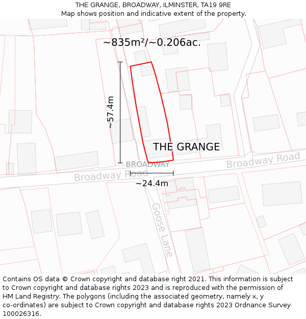 THE GRANGE, BROADWAY, ILMINSTER, TA19 9RE: Plot and title map