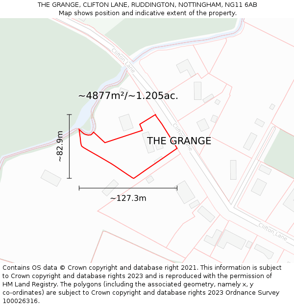 THE GRANGE, CLIFTON LANE, RUDDINGTON, NOTTINGHAM, NG11 6AB: Plot and title map