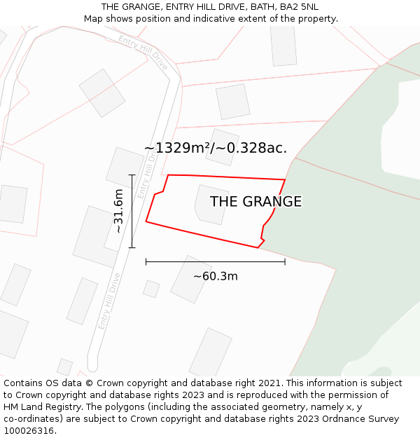 THE GRANGE, ENTRY HILL DRIVE, BATH, BA2 5NL: Plot and title map