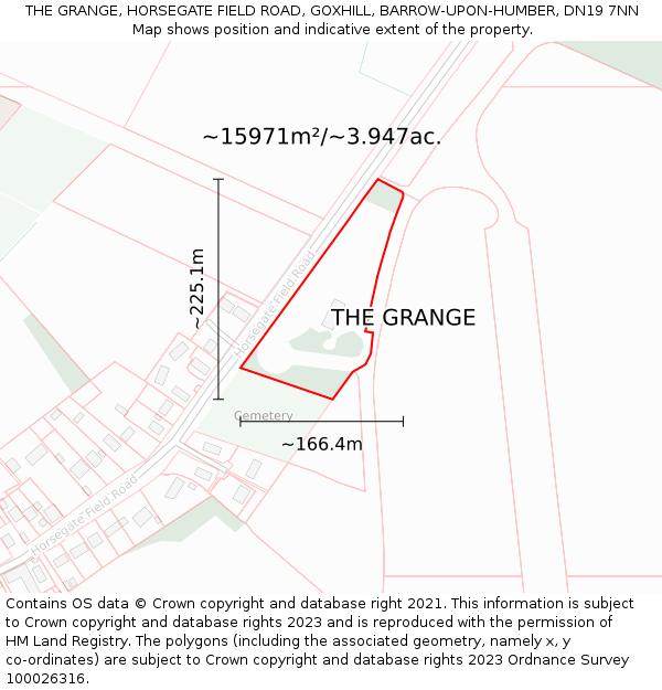 THE GRANGE, HORSEGATE FIELD ROAD, GOXHILL, BARROW-UPON-HUMBER, DN19 7NN: Plot and title map