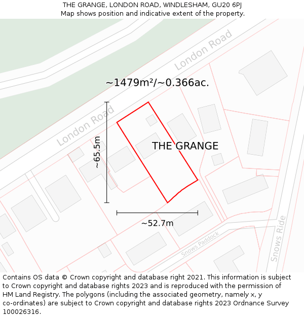 THE GRANGE, LONDON ROAD, WINDLESHAM, GU20 6PJ: Plot and title map