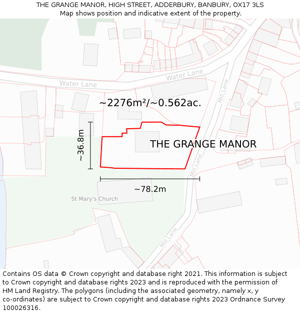 THE GRANGE MANOR, HIGH STREET, ADDERBURY, BANBURY, OX17 3LS: Plot and title map