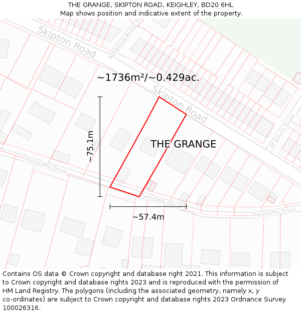 THE GRANGE, SKIPTON ROAD, KEIGHLEY, BD20 6HL: Plot and title map