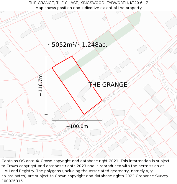 THE GRANGE, THE CHASE, KINGSWOOD, TADWORTH, KT20 6HZ: Plot and title map