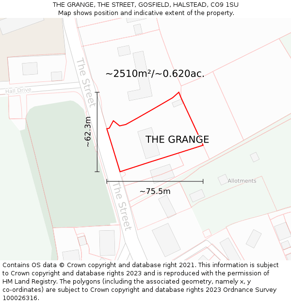 THE GRANGE, THE STREET, GOSFIELD, HALSTEAD, CO9 1SU: Plot and title map