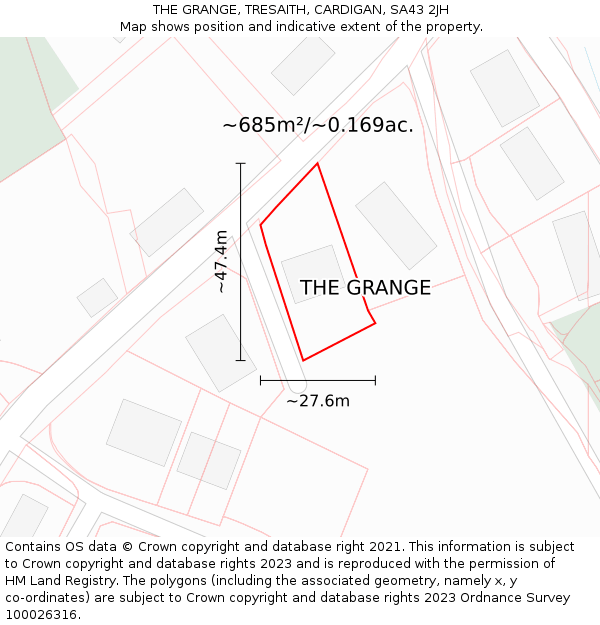 THE GRANGE, TRESAITH, CARDIGAN, SA43 2JH: Plot and title map