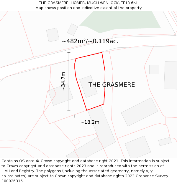 THE GRASMERE, HOMER, MUCH WENLOCK, TF13 6NL: Plot and title map