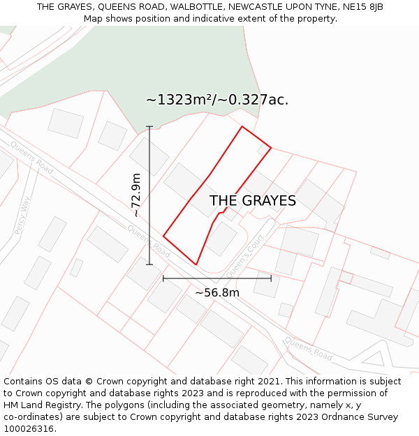 THE GRAYES, QUEENS ROAD, WALBOTTLE, NEWCASTLE UPON TYNE, NE15 8JB: Plot and title map