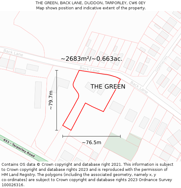 THE GREEN, BACK LANE, DUDDON, TARPORLEY, CW6 0EY: Plot and title map