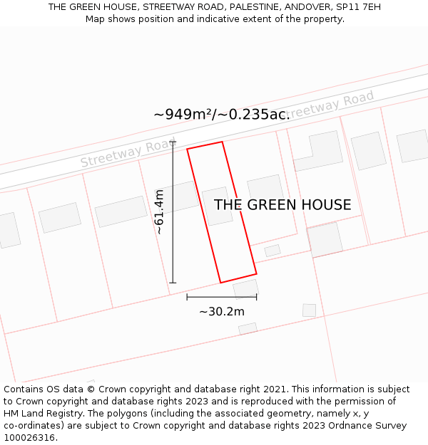 THE GREEN HOUSE, STREETWAY ROAD, PALESTINE, ANDOVER, SP11 7EH: Plot and title map