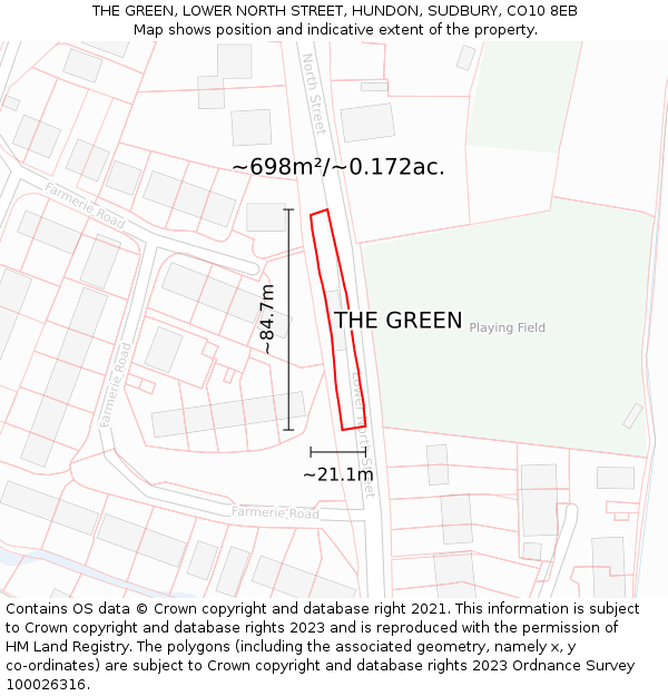 THE GREEN, LOWER NORTH STREET, HUNDON, SUDBURY, CO10 8EB: Plot and title map